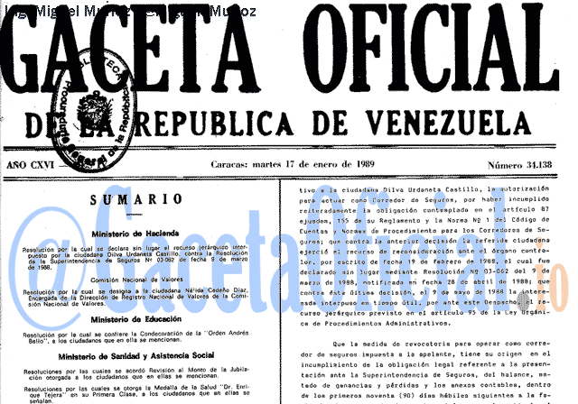 Gaceta Oficial 34138 del 17 Enero 1989