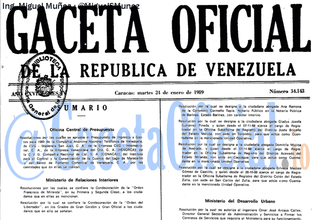 Gaceta Oficial 34143 del 24 Enero 1989