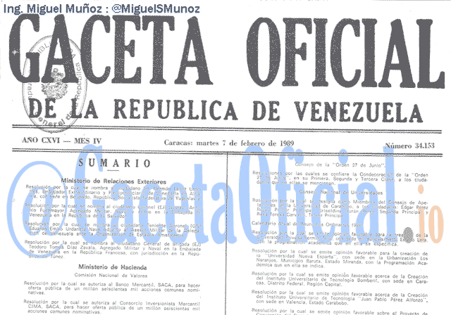 Gaceta Oficial 34153 del 7 Febrero 1989