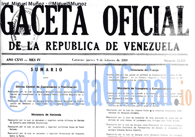 Gaceta Oficial 34155 del 9 Febrero 1989