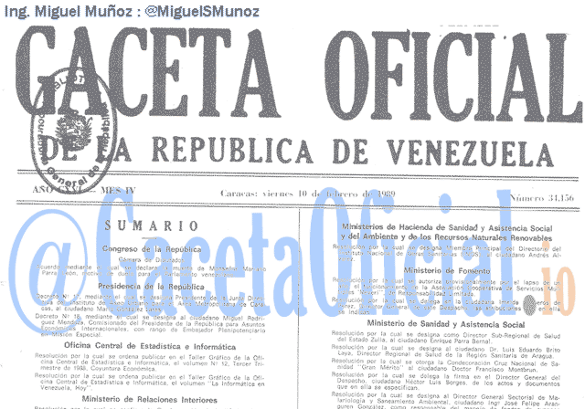 Gaceta Oficial 34156 del 10 Febrero 1989