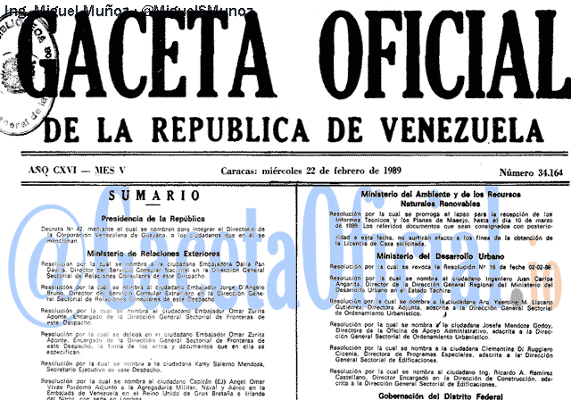 Gaceta Oficial 34164 del 22 Febrero 1989