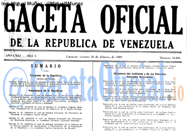 Gaceta Oficial 34166 del 24 Febrero 1989