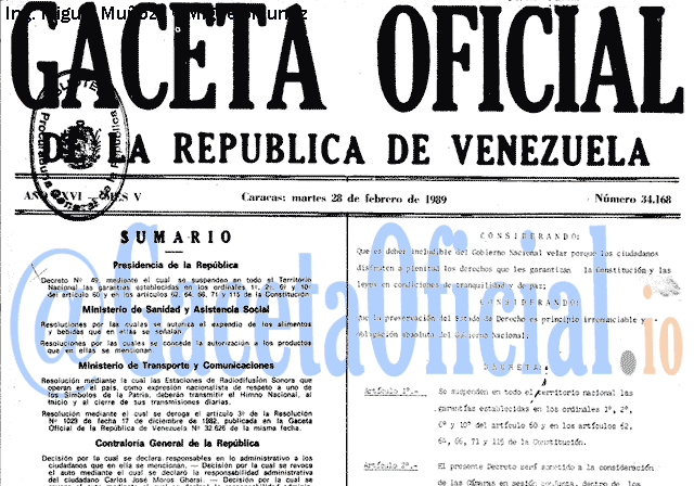 Gaceta Oficial 34168 del 28 Febrero 1989