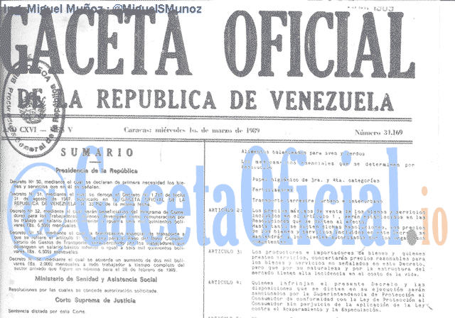 Gaceta Oficial 34169 del 1 Marzo 1989