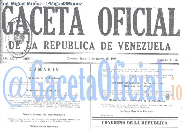 Gaceta Oficial 34172 del 6 Marzo 1989