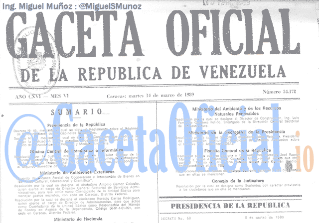 Gaceta Oficial 34178 del 14 Marzo 1989