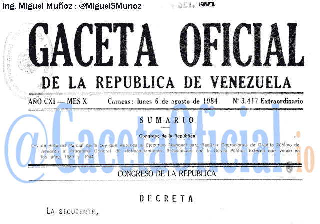 Gaceta Oficial 3417 del 6 Agosto 1984