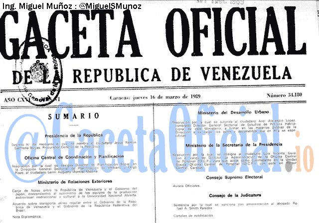 Gaceta Oficial 34180 del 16 Marzo 1989