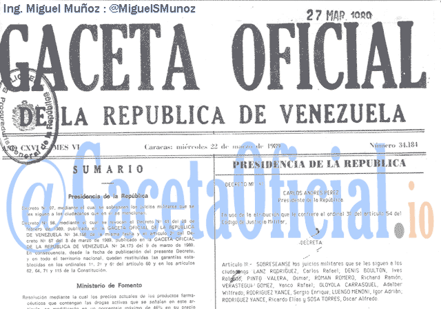 Gaceta Oficial 34184 del 22 Marzo 1989