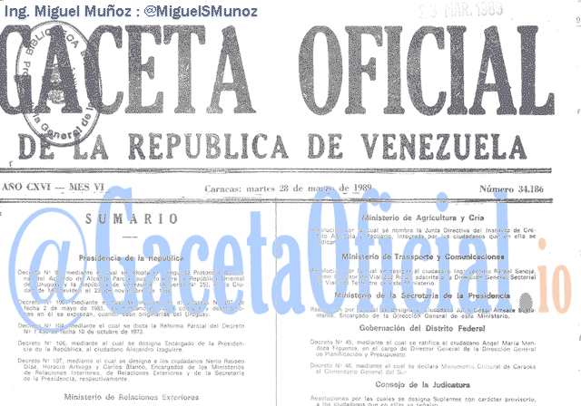 Gaceta Oficial 34186 del 28 Marzo 1989