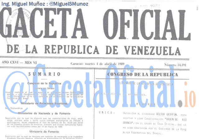 Gaceta Oficial 34191 del 4 Abril 1989