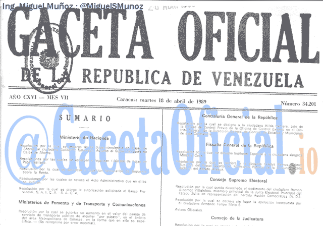 Gaceta Oficial 34201 del 18 Abril 1989