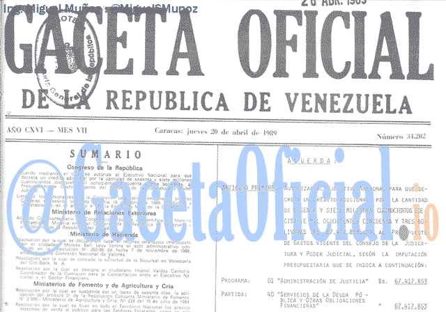 Gaceta Oficial 34202 del 20 Abril 1989