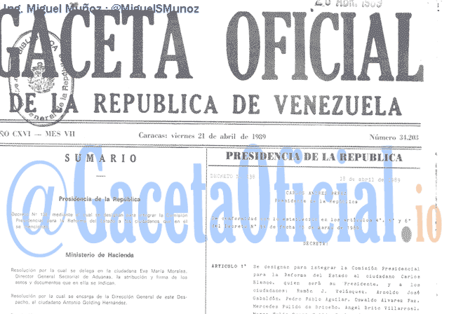 Gaceta Oficial 34203 del 21 Abril 1989