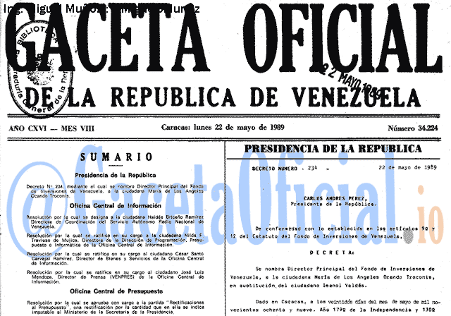 Gaceta Oficial 34224 del 22 Mayo 1989