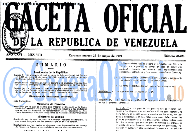 Gaceta Oficial 34225 del 23 Mayo 1989