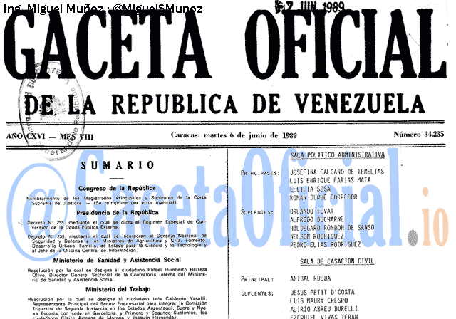 Gaceta Oficial 34235 del 6 Junio 1989