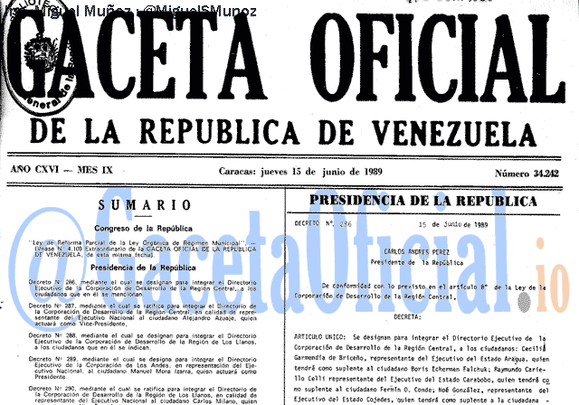 Gaceta Oficial 34242 del 15 Junio 1989