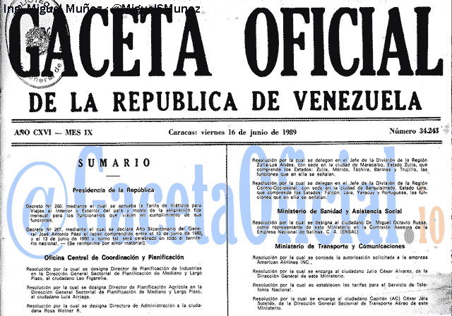 Gaceta Oficial 34243 del 16 Junio 1989