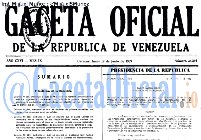 Gaceta Oficial 34244 del 19 Junio 1989