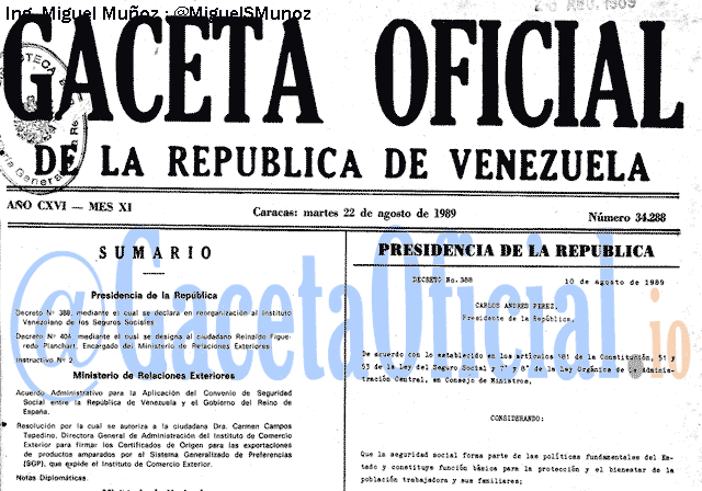 Gaceta Oficial 34288 del 22 Agosto 1989