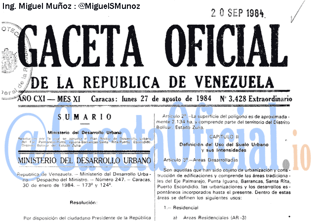 Gaceta Oficial 3428 del 27 Agosto 1984