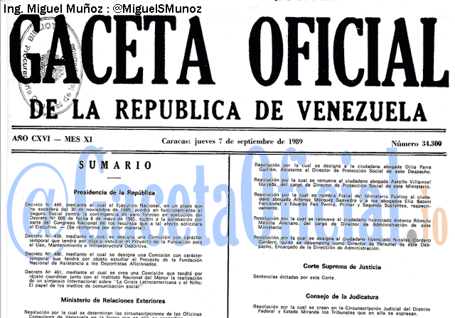 Gaceta Oficial 34300 del 7 Septiembre 1989