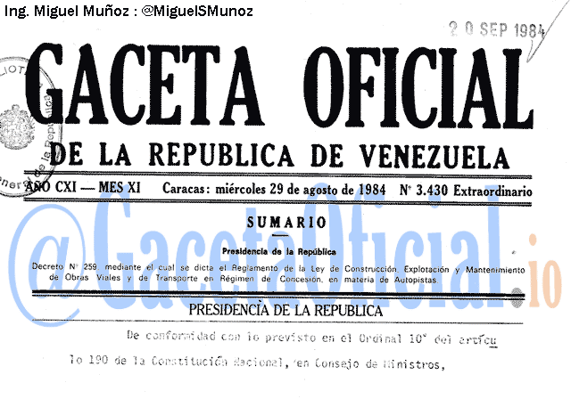 Gaceta Oficial 3430 del 29 Agosto 1984