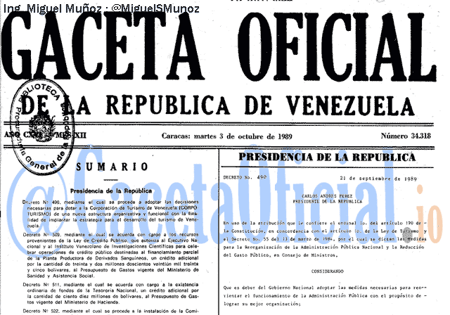 Gaceta Oficial 34318 del 3 Octubre 1989
