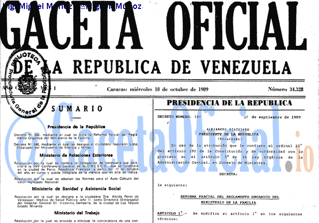 Gaceta Oficial 34328 del 18 Octubre 1989