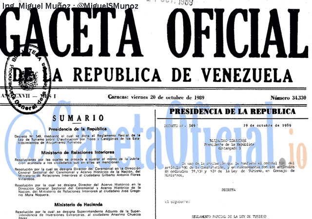 Gaceta Oficial 34330 del 20 Octubre 1989