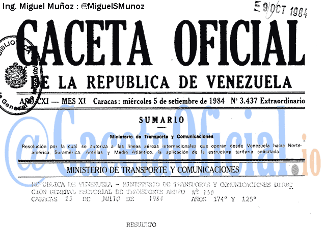 Gaceta Oficial 3437 del 5 Septiembre 1984