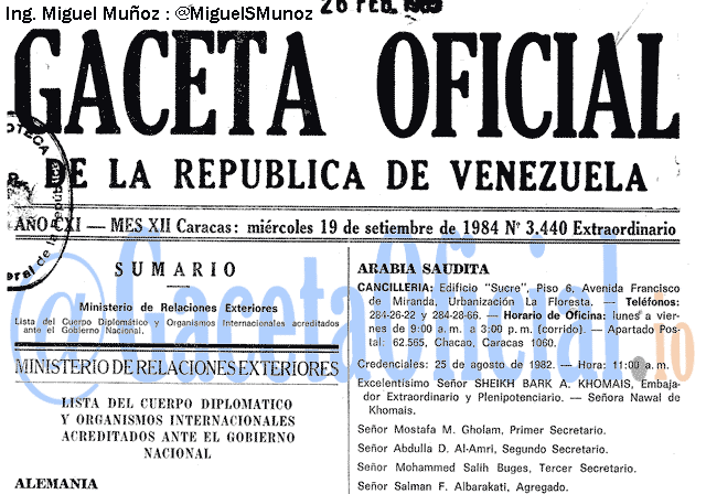 Gaceta Oficial 3440 del 19 Septiembre 1984