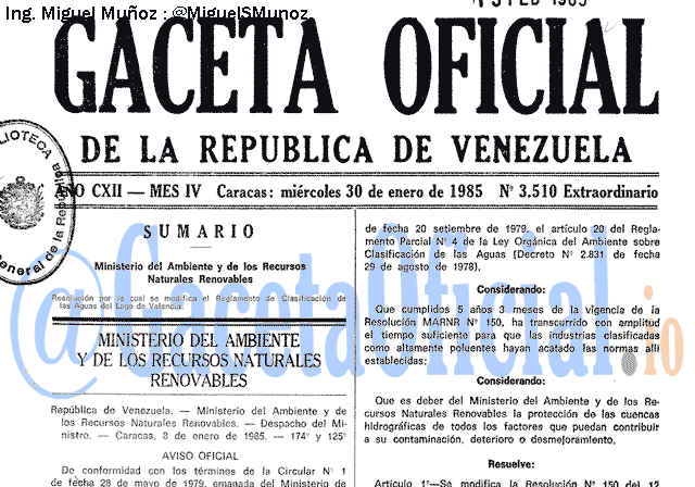 Gaceta Oficial 3510 del 30 Enero 1985