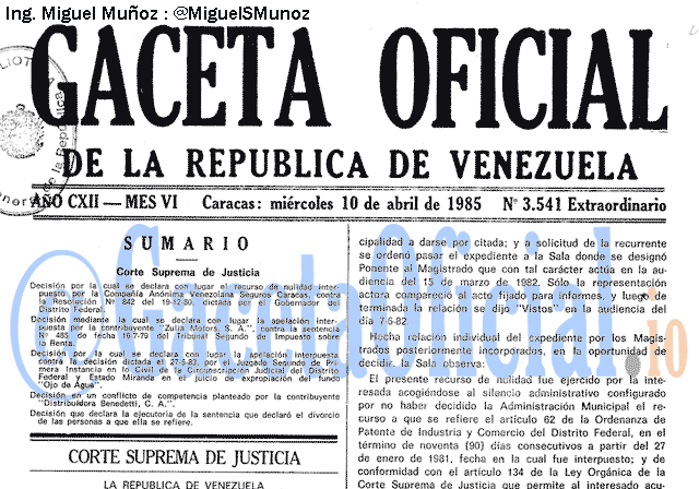 Gaceta Oficial 3541 del 10 Abril 1985