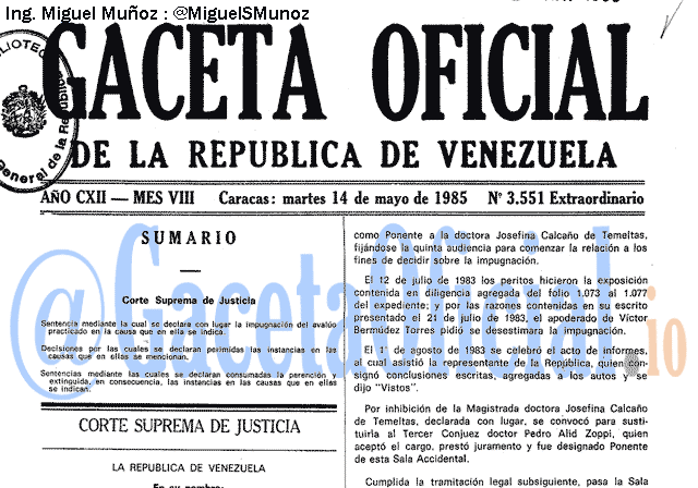 Gaceta Oficial 3551 del 14 Mayo 1985