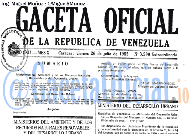 Gaceta Oficial 3590 del 26 Julio 1985