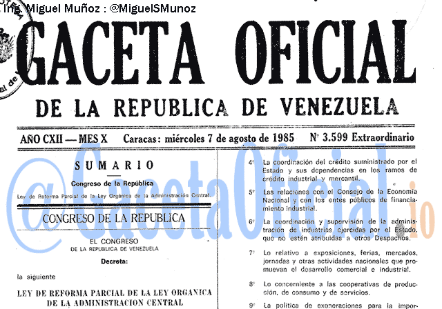 Gaceta Oficial 3599 del 7 Agosto 1985