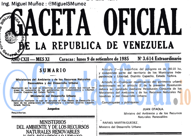 Gaceta Oficial 3614 del 9 Septiembre 1985