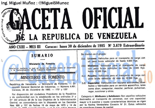 Gaceta Oficial 3679 del 30 Diciembre 1985