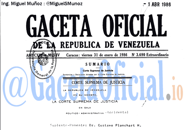 Gaceta Oficial 3690 del 31 Enero 1986