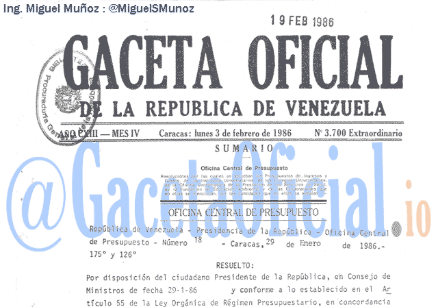 Gaceta Oficial 3700 del 3 Febrero 1986