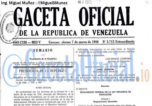 Gaceta Oficial 3713 del 7 Marzo 1986