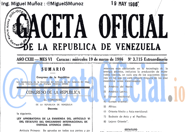 Gaceta Oficial 3715 del 19 Marzo 1986