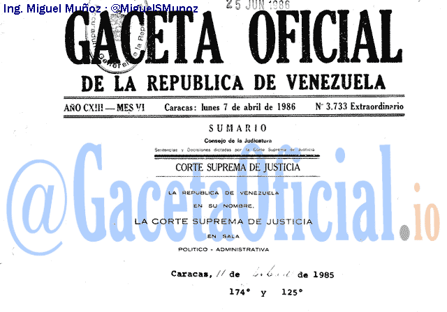 Gaceta Oficial 3733 del 7 Abril 1986