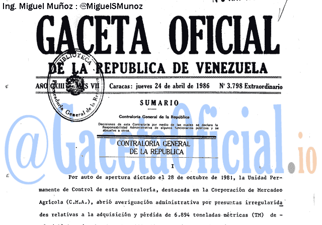 Gaceta Oficial 3798 del 24 Abril 1986