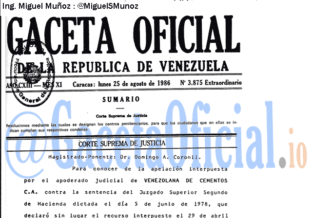 Gaceta Oficial 3875 del 25 Agosto 1986