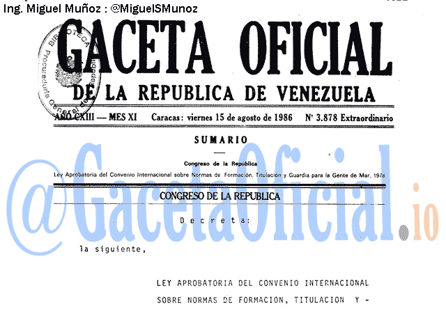 Gaceta Oficial 3878 del 15 Agosto 1986