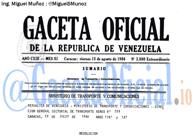 Gaceta Oficial 3880 del 18 Agosto 1986